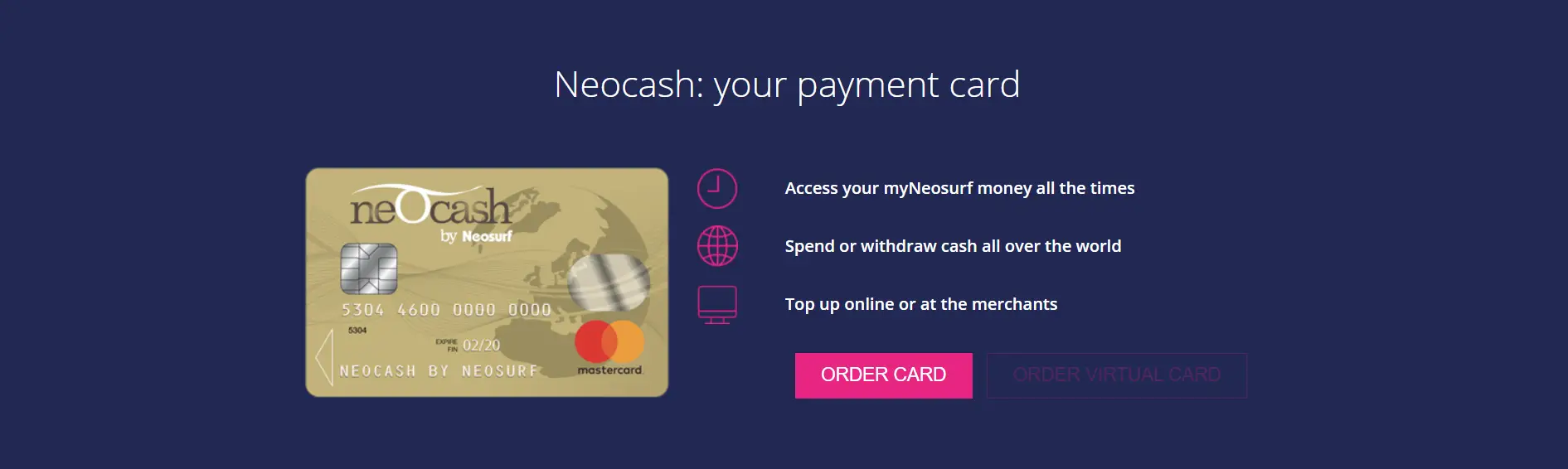 Neocash payment card