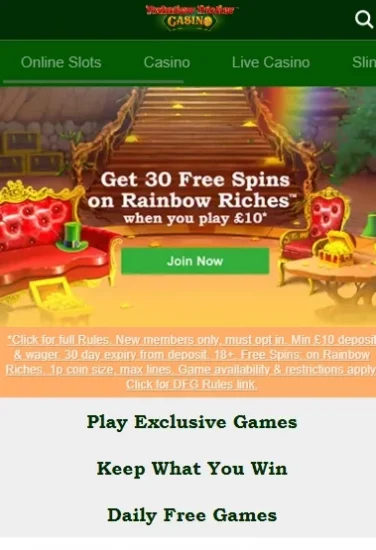 Mobile version of Rainbow Riches casino