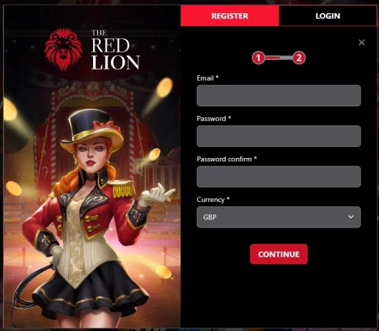Registration at The Red Lion casino online